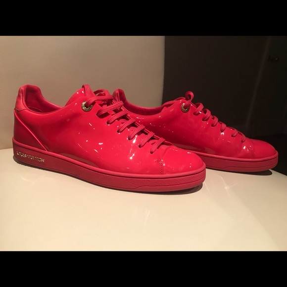 red shiny sneakers